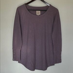 Lavender Waffle Knit Long Sleeve Top with Button Detail size large